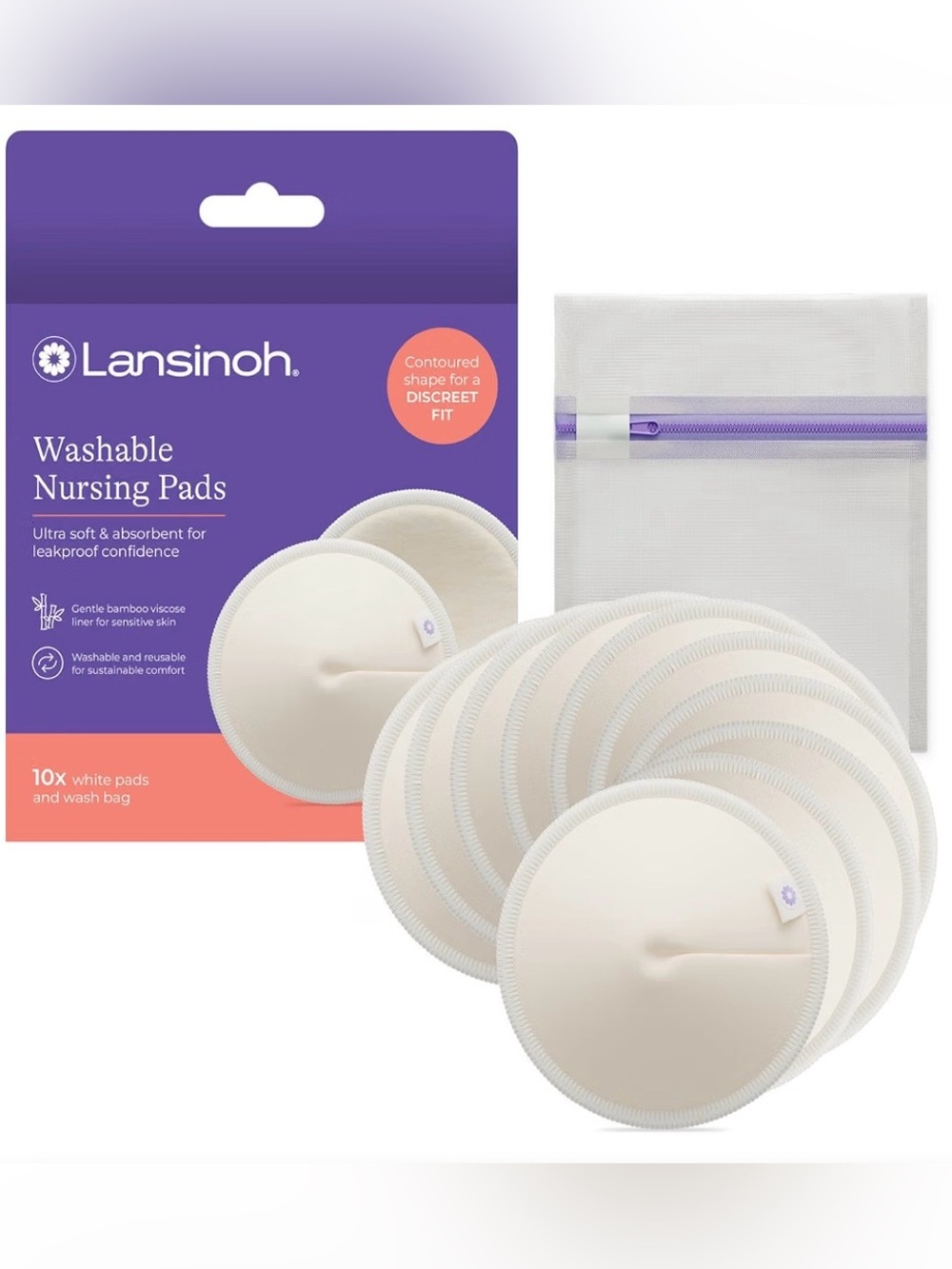 Lansinoh Washable Nursing Pads with Wash Bag 10 Count